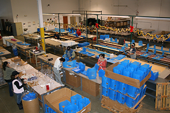 Workers on packaging line